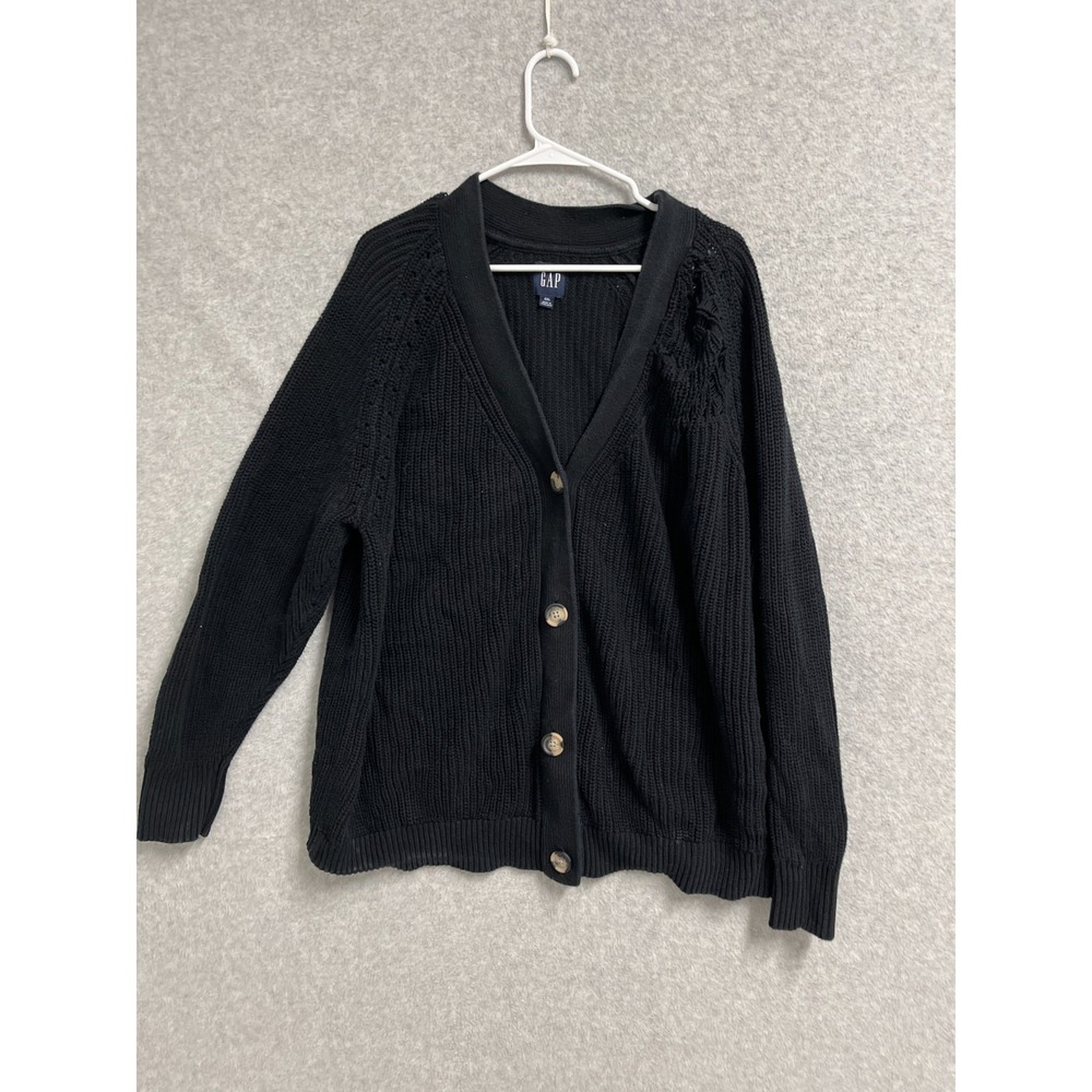 Gap Cardigan Sweater Womens 2XL Black Shaker Knit Button Front Outdoor Winter